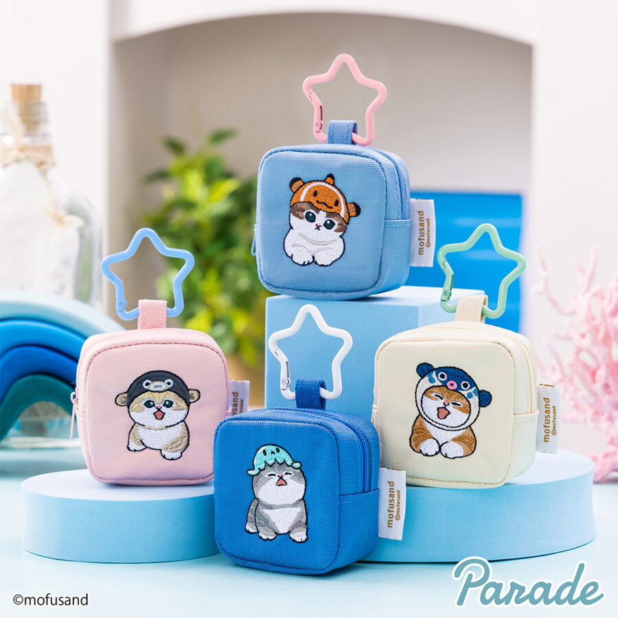 mofusand カラビナつき刺繍スクエアミニポーチ