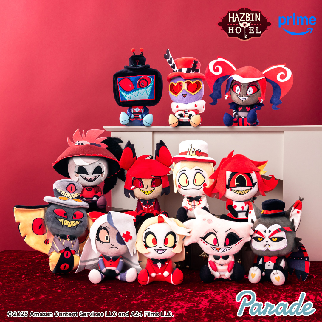 【ROUND1限定】ハズビン・ホテルへようこそ 　おすわりぬいぐるみ　５種セット ハズビン・ホテルへようこそ おすわりぬいぐるみ① | 商品紹介 | 株式