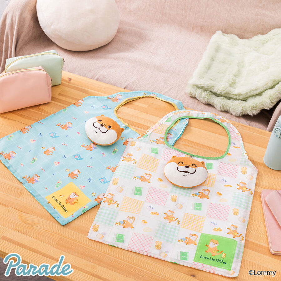 可愛い嘘のカワウソ おかおポーチ付きエコバッグ